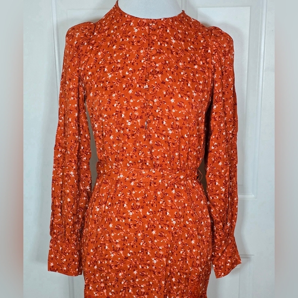 Reformation Carinna Balsam Rust Floral Long Sleeve Dress - Picture 4 of 12
